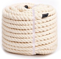 Natural White 100% Cotton Rope (1/2 inches x 50ft), 3-Strand Twisted Cotton Rope, Natural Thick Black Rope