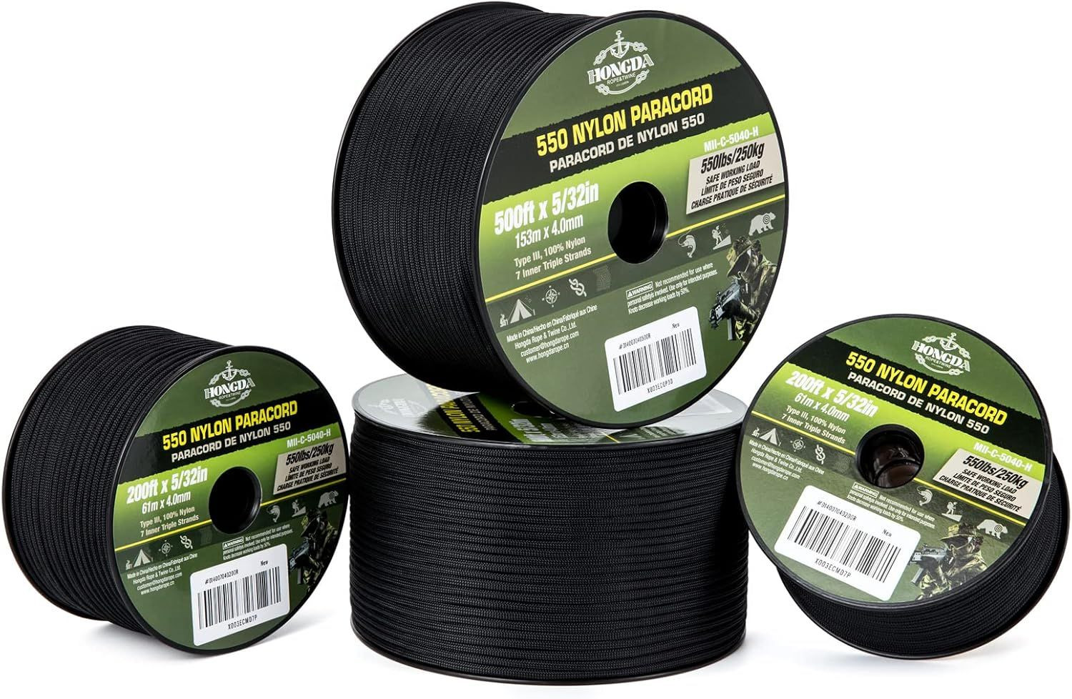 Paracord 550 Type III, 100% Polyester Heavy Duty Tactical Parachute Cord