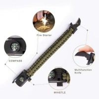 Multi-functional Outdoor Hand Chain Survival Paracord Bracelet With Knife Fire Starter Whistle Compass