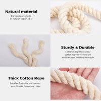 Natural White 100% Cotton Rope (1/2 inches x 50ft), 3-Strand Twisted Cotton Rope, Natural Thick Black Rope