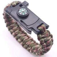 Multi-functional Outdoor Hand Chain Survival Paracord Bracelet With Knife Fire Starter Whistle Compass
