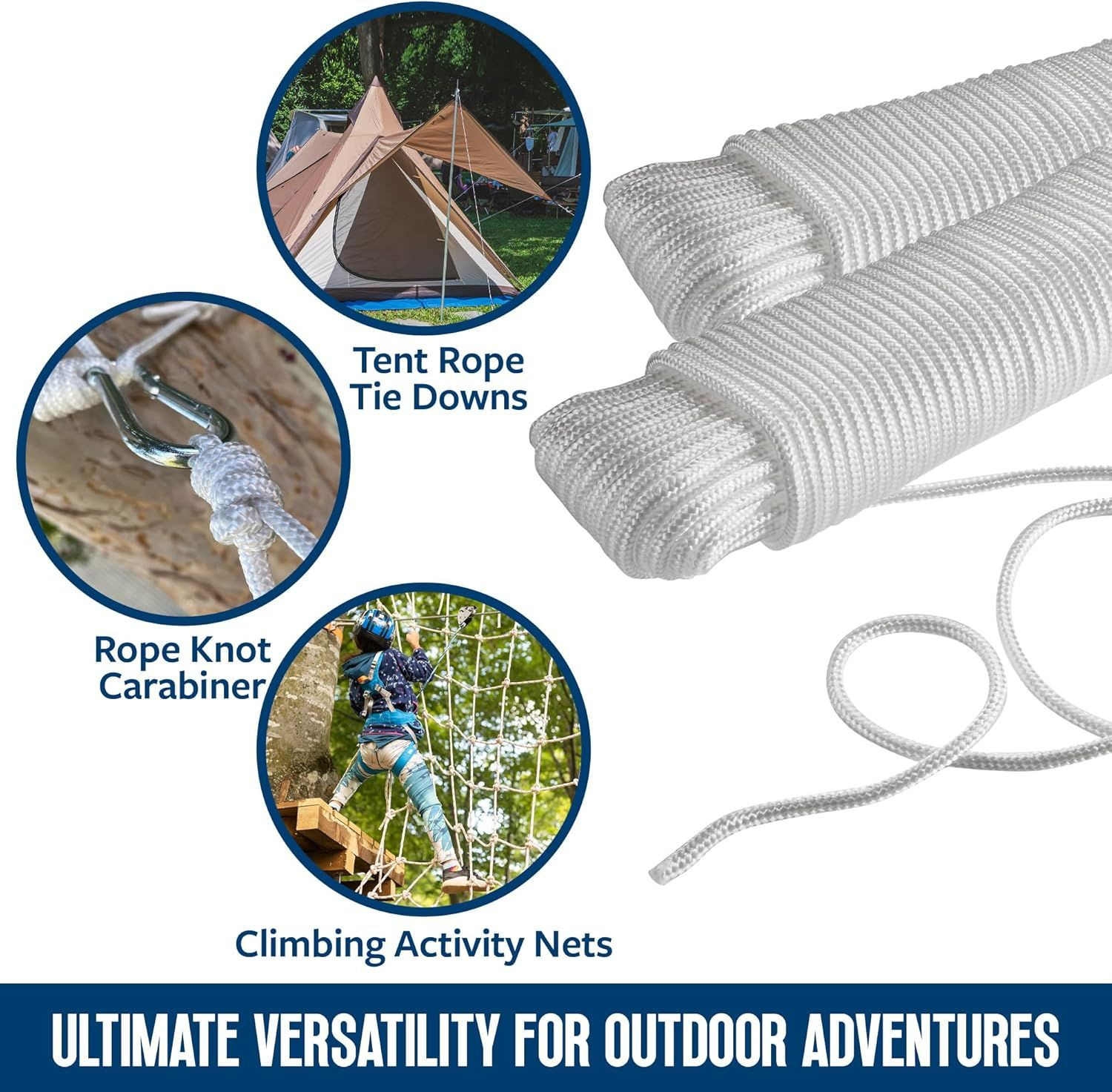 Braided Nylon Rope 3/16 Inch x 100FT Multi-Purpose Tie Down Rope Solid Braid Nylon Rope