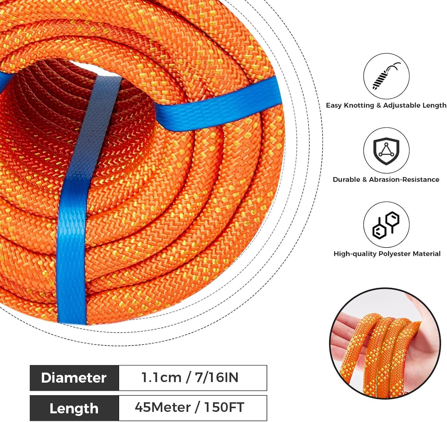 7/16 Inch 150ft Double Braided Polyester Rope, Heavy Duty Nylon Rop