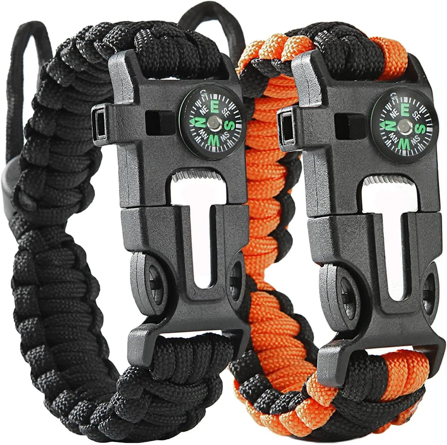 Wholesale New outdoor custom polyester adjustable 5 In 1 tactical whistle fire starter 550 paracord survival bracelet