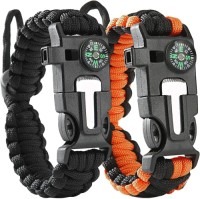 Wholesale New outdoor custom polyester adjustable 5 In 1 tactical whistle fire starter 550 paracord survival bracelet