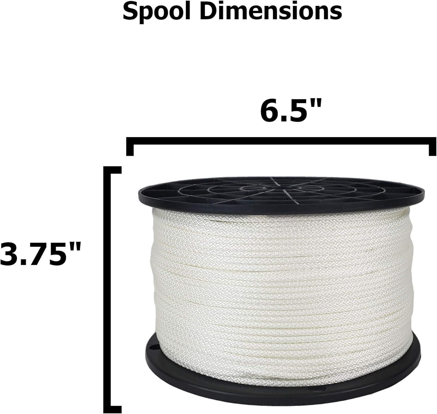 1/8 inch White Polyester Rope 500 Feet Spool | Solid Braid High UV and Abrasion Resistance - Low Stretch