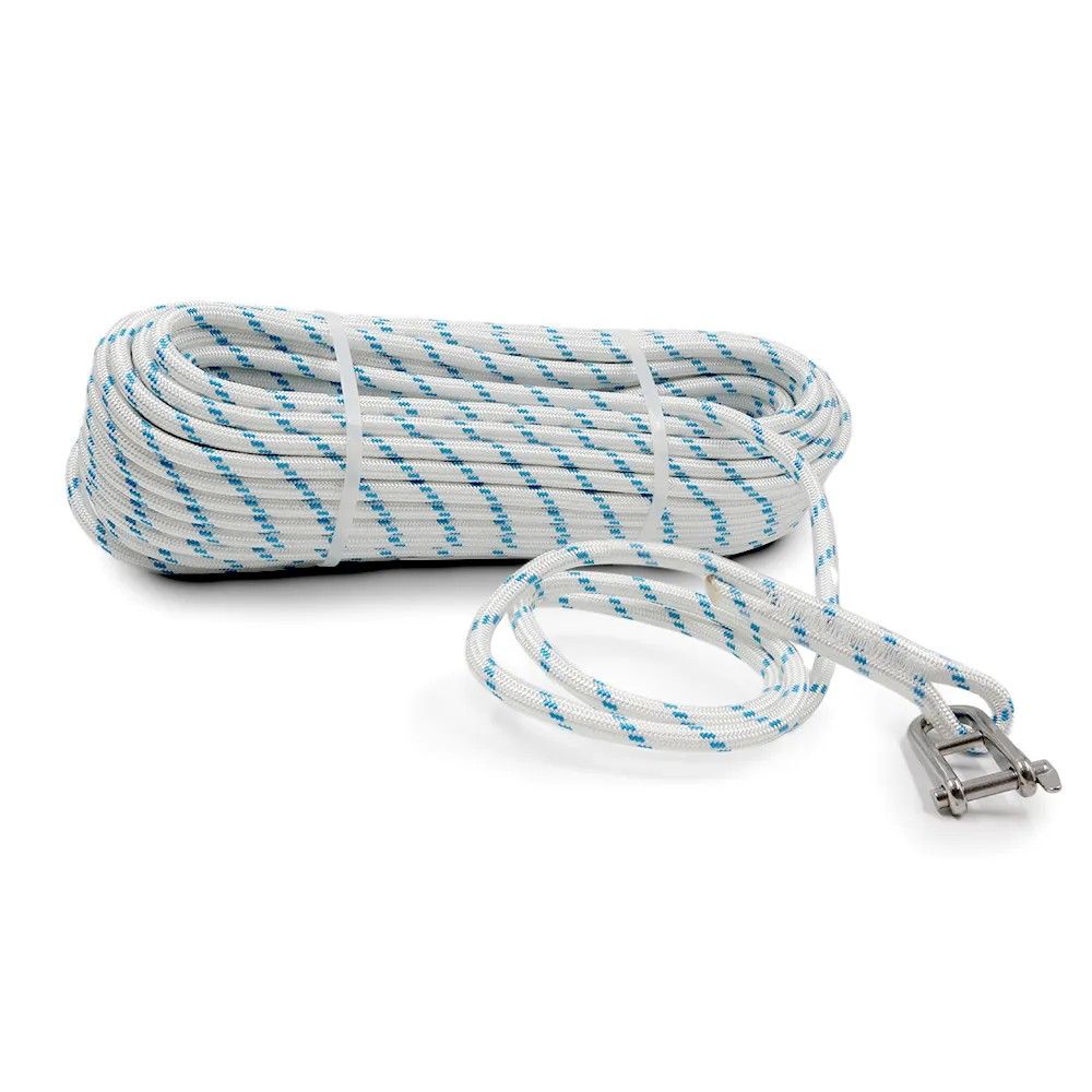 Premium 114 Ft Double Braided White Polyester Boat Anchor Rope 3/8 Inch Marine Supply Reel With Anchors for Boats