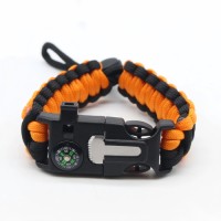 Wholesale New outdoor custom polyester adjustable 5 In 1 tactical whistle fire starter 550 paracord survival bracelet