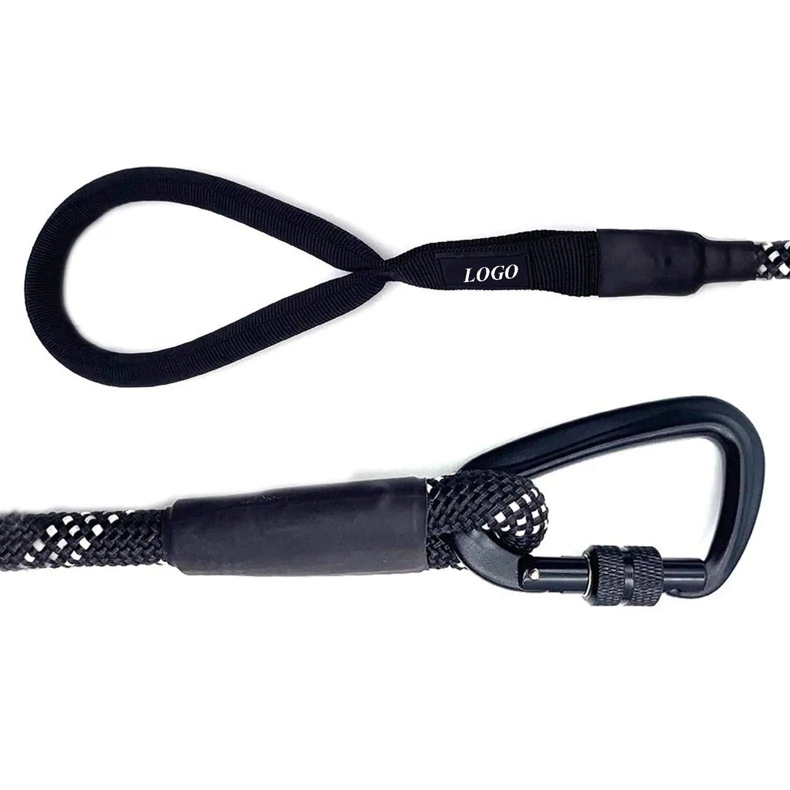 Premium Quality Double Handle Climbing Rope Dog Lead Reflective Nylon Leash with a Locking Carabiner